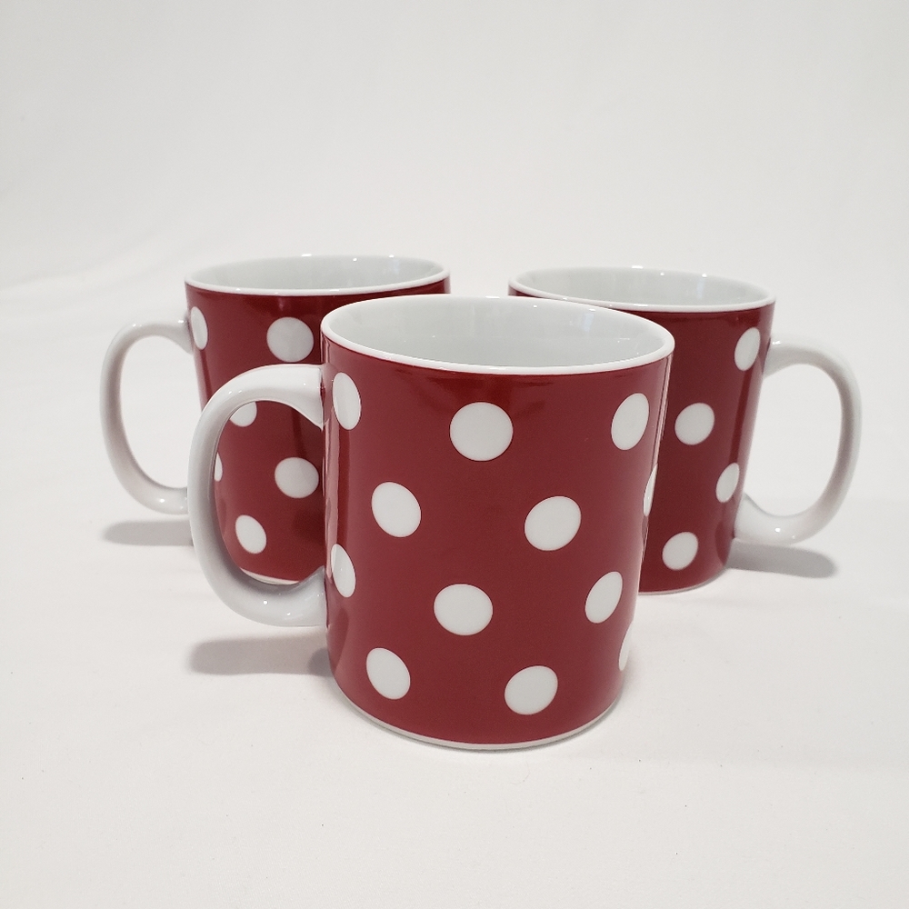 Pottery Barn Chloe Red Polka Dot Mugs